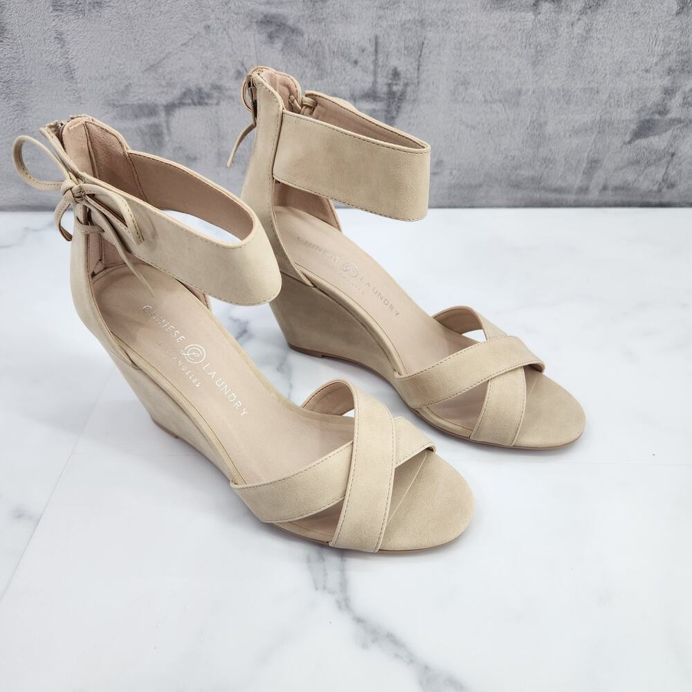 NIB Chinese Laundry Z-Celly Nubuck Beige Round Toe Platform Zip up 7.5 US 38 EU - Picture 8 of 15